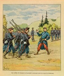 Eugene Sergeant keleti hadereje, Grenest néven, Louis Bombled (1862-1927) illusztrálásával (francia-német háború; hadjárat 1870-1871): Cambriels tábornok seregének katonái Besancon falai alatt, Magángyűjtemény