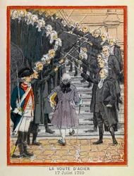 A. Mercier nagy utazásai a Hotel de Ville de Parisban, illusztrálta Louis Bombled (1862-1927): július 17-én