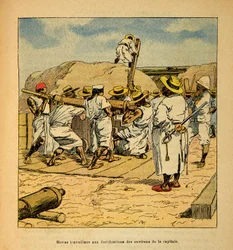A madagaszkári háború – Az 1885-1895-ös francia expedíciók anekdotikus története, Henri Galli dit Galllichet (1854-1922), illusztrálta Louis Bombled (1862-1927): Hovas a főváros erődítményeinél 1895-ben, Magángyűjtemény