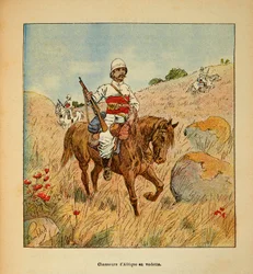 A madagaszkári háború – Az 1885-1895-ös francia expedíciók anekdotikus története, Henri Galli dit Galllichet (1854-1922), illusztrálta: Louis Bombled (1862-1927): Afrika vadásza felderítőben Madagaszkáron 1895-ben, Magángyűjtemény