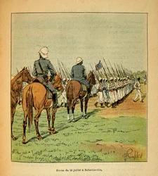 A madagaszkári háború – Az 1885-1895-ös francia expedíciók anekdotikus története, Henri Galli dit Galllichet (1854-1922), illusztrálta: Louis Bombled (1862-1927): Revue des troupes július 14.