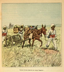 A madagaszkári háború – Az 1885-1895-ös francia expedíciók anekdotikus története, Henri Galli dit Galllichet (1854-1922), illusztrálta Louis Bombled (1862-1927): Hovas kanonokokat visszahoztak a francia táborba, Magángyűjtemény