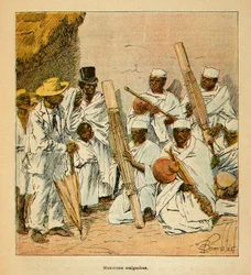 A madagaszkári háború – Az 1885–1895-ös francia expedíciók anekdotikus története, Henri Galli dit Galllichet (1854–1922), illusztrálta: Louis Bombled (1862–1927): Madagaszkári zenészek a 19. században, Magángyűjtemény