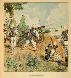 A madagaszkári háború – Az 1885-1895-ös francia expedíciók anekdotikus története, Henri Galli dit Galllichet (1854-1922), illusztrálta Louis Bombled (1862-1927): Tsarasaotra védelme 1895-ben, Magángyűjtemény