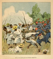 A madagaszkári háború – Henri Galli dit Galllichet (1854-1922) 1885–1895-ös francia expedícióinak anekdotikus története, Louis Bombled (1862–1927) illusztrálásával: A madagaszkáriak ágyút ragadtak el az ambolomontyi csaták során 1895-ben, a Private Collect