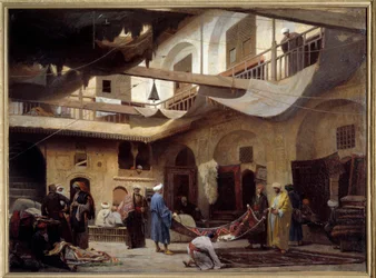 A szőnyegbazár a kairói Khan-Khabilban 1866-ban. Louis Claude Mouchot festménye (1830-1891)