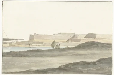 Kilátás a kastélyra Barletta kikötőjében Vue du Château, qui domine le port de Barletta (cím a tárgyon) Voyage en Italy, and Sicile et à Malte – 1778 (sorozat címe)