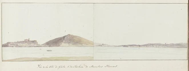 Kilátás Gaeta partvidékére és Munatius Plancus mauzóleumára (Lucio Munazio Planco). Utazás Itáliában, Szicíliában és Máltán - 1778 (sorozatcím)