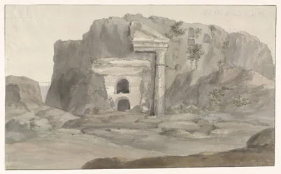 Sírok dór stílusú homlokzattal, sziklába vésve Syracuse közelében Voyage en Italy, and Sicile et à Malte – 1778 (sorozat címe)