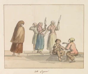 Gozo szigetének hagyományos viselete Ghozo jelmez (cím a tárgyon) Voyage en Italy, and Sicile et à Malte – 1778 (sorozat címe)