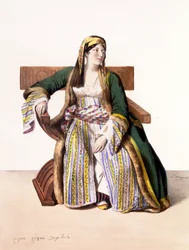 Livery-i görög nő – XVI. tábla, Lemercier metszete a „Voyage à Athènes et a à Constantinople” című művéből, írta és illusztrálta Dupre, 1828