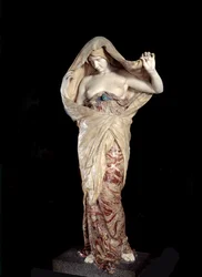 A tudomány által feltáruló természet, Louis-Ernest Barrias (1841-1905) márványból és ónixból készült szobra, 1899. Párizs, Musée d