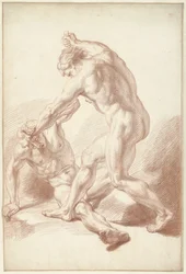 Két meztelen férfi harc közben