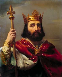 Pepin, a rövid (714-768) francia király néven ismert III. Pepin portréja. Louis Felix Amiel (1802-1864) festménye