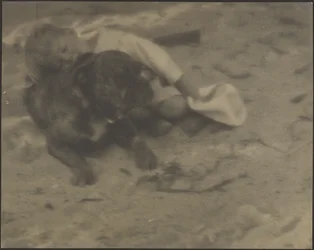 [Fiú pihen a kutyán]