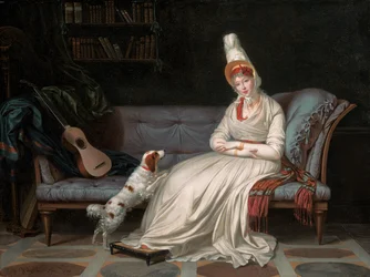 Elizabeth, Lady Webster, később Lady Holland portréja fehér ruhában Pierrot spánielével, 1795 körül