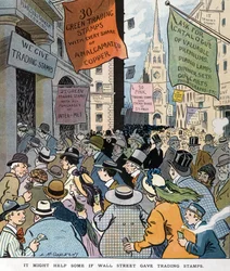 Talán segítene néhányan, ha a Wall Street adna kereskedelmi bélyegeket Louis Glackens 1866-1933, művész. Megjelent 1907-ben.