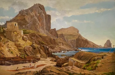 Marina Piccola, Capri 1844 körül (olaj, papír, panelre szerelve)