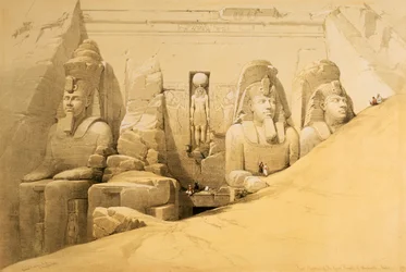 "Abu Simbel nagy templomának homlokzata, Núbia", Egyiptom, 1849