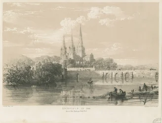 Lichfield katedrális – délnyugati nézet: színezett litográfia, 1548