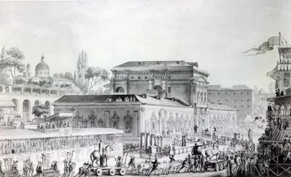 A Herculaneumban talált régiségeket a Nápolyi Múzeumba szállítják, 1782 körül (toll, tus és akvarell papíron)