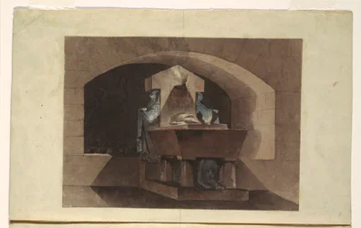 Rajz, Egyiptomi stílusú sírkamra kariatidákkal és oroszlánnal, 1779-84 körül.