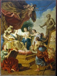Erzsébet orosz császárné (I. Elisabeth Petrovna Romanov cárnő, Kelemen (1709-1762), a művészetek védőnője. (Erzsébet Petrovna császárné a művészetek védőnője) Louis Jean Francois Lagrenee (1725-1805) festménye, olaj a weben