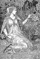 La belle Iseult (Iseult (Isault) portréja) Louis Rhead (1858-1926) illusztrációja az „Artúr király és lovagjai” című művéből, 1923 Magángyűjtemény