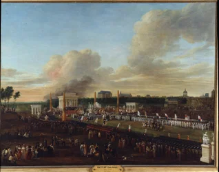 Francia forradalom: "" Kilátás az Északi, a Somme-i és a Pas de Calais-i Minisztériumok Szövetségének ünnepségére"" Louis Joseph Watteau festménye Watteau de Lille-ben (1731-1798)
