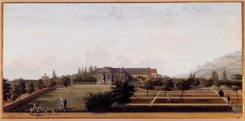 Longwood kilátása Saint Helena szigetén, ahol Bonaparte Napóleon élt (1769-1821) száműzetése idején Louis Marchand (1791-1876) akvarellje 1820 V 0,27 x 0,57 m Malmaison, kastélymúzeum