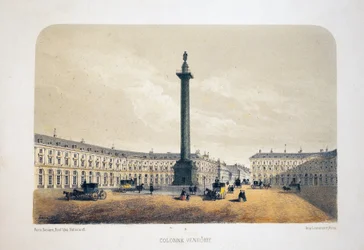 Vendome oszlop, Párizs. Litográfiai akvarell, Arnout illusztrációja, „Album, souvenirs de Paris”-ban, Daziaro szerkesztő, Párizs