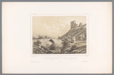 Kilátás a hammershusi vár romjaira Les ruines du Château de Hammershuus / Ruiner af Hammershuus (cím a tárgyon) Arcok Skandináviában (sorozat címe) Vues du Nord. Danemarck (sorozat címe)