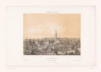 Kilátás Quimperre a dombról Quimper Corentin. Vue Prize de la Montagne (cím a tárgyon) Kortárs Franciaország (sorozat címe) La France de nos jours (sorozat címe a tárgyon)