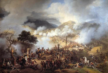 Spanyolország hadjárata: „” A Somo Sierra-hágó melletti csata Kasztíliában 1808.11.30.” Louis Francois Lejeune (1775-1848) festménye 1810 V. 2,1x2,6 m.