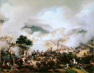 Napóleoni háborúk (Spanyolországi háború): „” Somosierra-i csata, 1808.11.30.”” Louis Francois Lejeune (1778-1848) festménye 1810 Versailles, kastélymúzeum