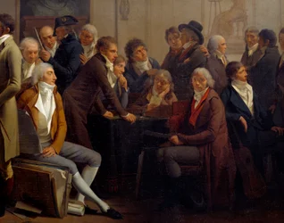Jean Baptiste Isabey (1767-1855) festő műhelyében találkoznak a művészek: Anne Louis Girodet de Roucy-Trioson (Anne-Louis Girodet de Roucy Trioson