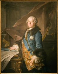 Abel Francois Poisson, de Marigny márki (1727-1781), a király épületeinek felügyelője portréja, Louis Tocque (1696-1772) olajfestménye vászonra. Fényképészet, KIM Youngtae, Párizs, Musee Carnavalet.