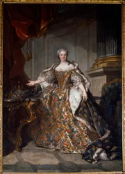 Marie Lesczinska (Lesczynska) portréja (1703-1768) Franciaország királynője Louis Tocque (1696-1772) festménye 1740 V. 2,77x1,91 m - Marie Leczinska (Leszczynska) portréja (1703-1768) - Louis Tocque (1696-1772) festménye, olaj, vászon (277x7x191 cm)