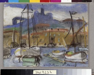 La Bonne Mère Vue de Marseille a kikötőből a Cathedrale Notre Dame de la Garde-val (Notre-Dame-de-la-Garde), más néven „Bonne Mère”. Louis Mathieu Verdilhan (1875-1928) pasztellje Kötelező megemlítés: Gyűjtemény alapítványa, de Provence, Marse