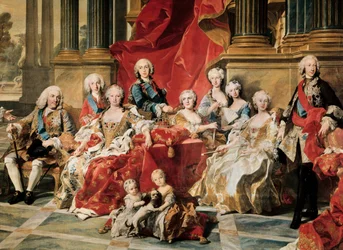 V. Fülöp családjával körülvéve. Louis Michel van Loo festményének részlete