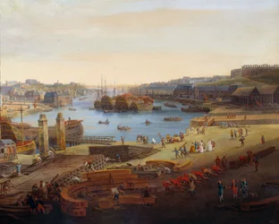 Hajógyár: "" Brest kikötője"" Részlet. Louis Nicolas van Blarenberghe (1716-1794) festménye 1774 Brest, Musee des Beaux Arts