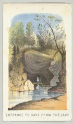 Bejárat a barlangba a tó felől, a Views in Central Park, New York, 2. rész, 1864 sorozatból.
