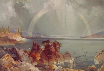Yellowstone Lake, 1875 körül (kromolitográfia)