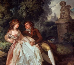 Galante jelenet (Amorral) Louis Trinquesse (1746-1800) festményének részlete, 18. századi túrák, Musee des Beaux Arts