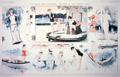 Békés idők a vidéken....ha nem esik az eső!, 1930 körül (színes lithó)