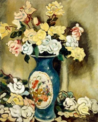Csokor vörös rózsa kék vázában, 1920 körül (olaj, vászon)