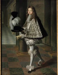 Portré en pied Louis Alexandre de Bourbontól, Toulouse grófjától a Szentlélek újoncruhájában (Szentlélek Rendje) (1678-1737), XIV. Lajos és Francoise Athenais (Francoise-Athenais) törvényes fia, Rochechouart Mortemart, márkiné a Mont