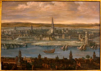 Sevilla látképe - Louis de Caulery (1580-1621) festménye, olaj, vászon, 17. század eleje - Sevillai Szépművészeti Múzeum, Spanyolország