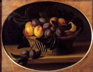 Louise Moillon (1610-1696) 17. századi nap. Csendélet Pechékkel és Szilvákkal. 0,37x0,46 m