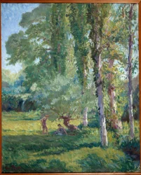 Pár a füvön egy nyárfa alatt Loys Prat festménye (1879-1934), XX. század. Olajfestmény. Donzere, Városháza.